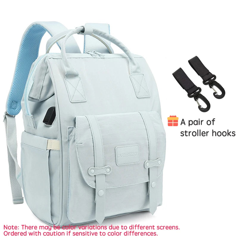 Baby Mummy Nappy Bag With Stroller Hooks Blue