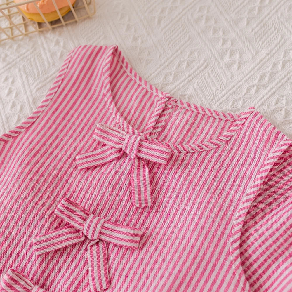 Girls' Pink Stripe Bow Sleeveless Vest Top & Trousers Set (Age 3-7 YRS)