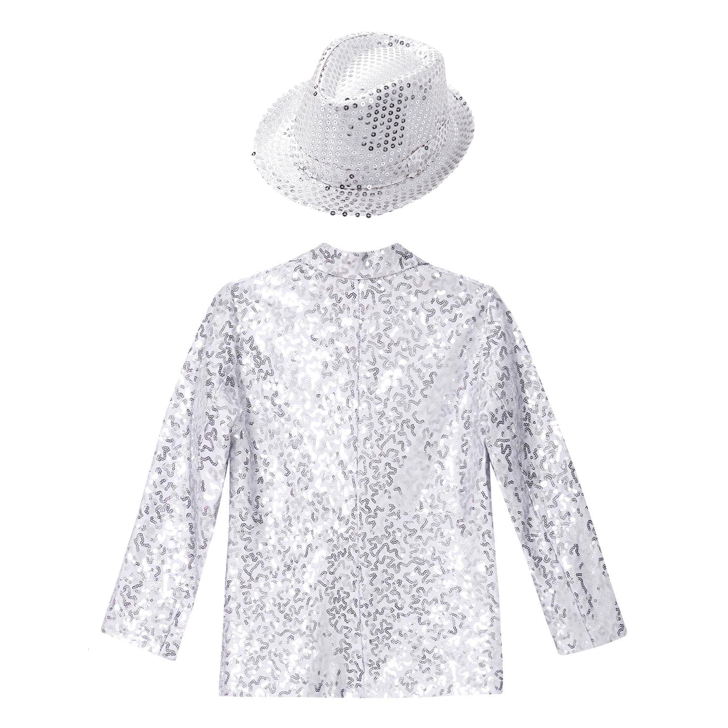 Boys Sequin Dance Tuxedo Jacket Suit & Fedora Hat (Age 6-16 YRS)