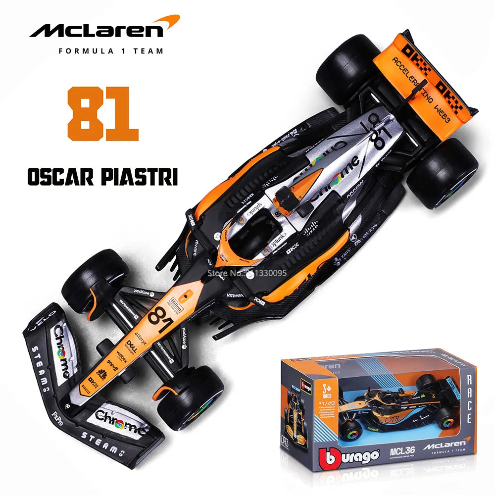 Bburago 1:43 P2 British GP Mclaren F1 MCL60 2023 #4 Lando Norris #81 Oscar Piastri Alloy Car Die Cast Model Toy Collectible 2023 MCL60-81