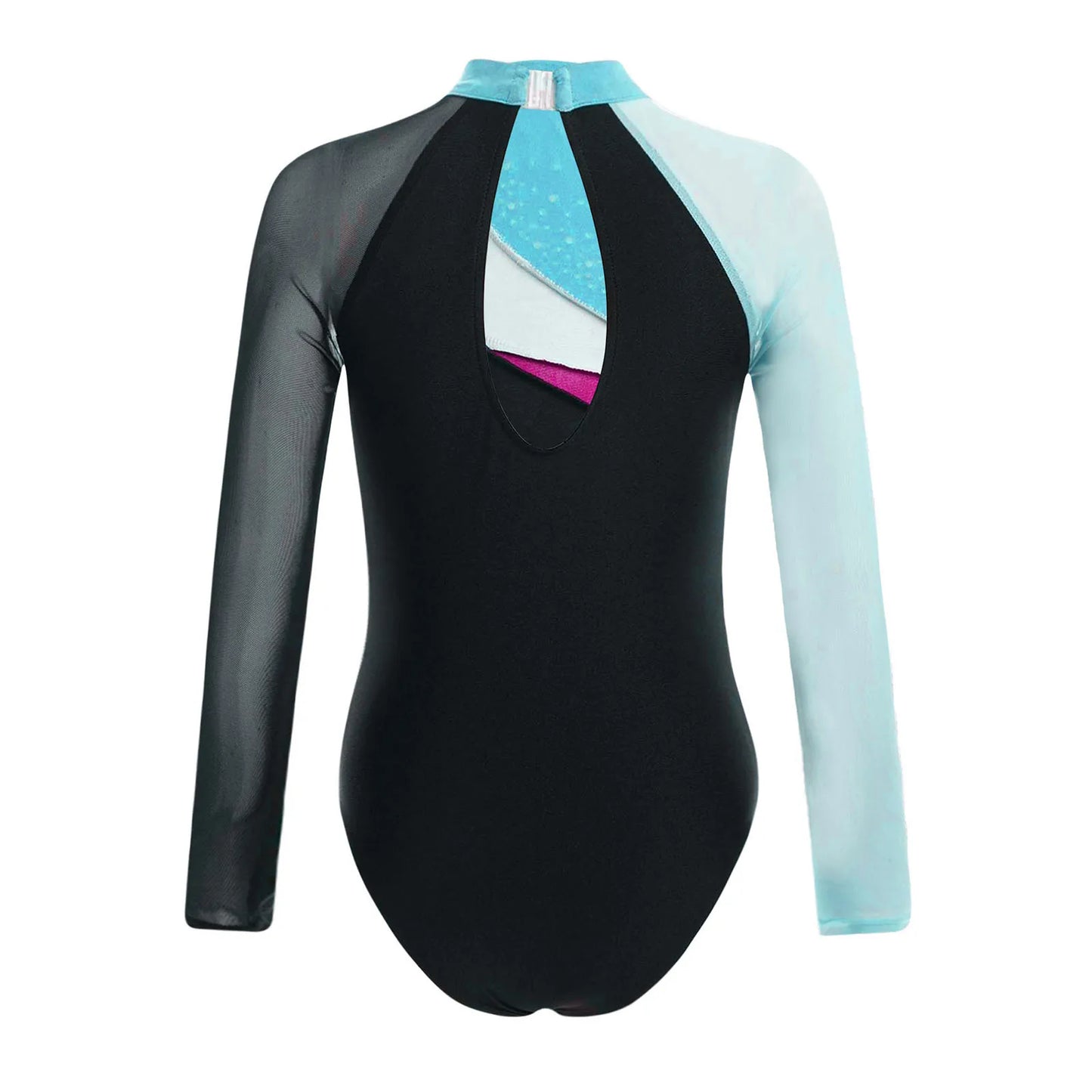 Girls Ballet Dance Leotard Gymnastics Rhinestones Sheer Mesh Long Sleeve (Age 4-16 YRS)