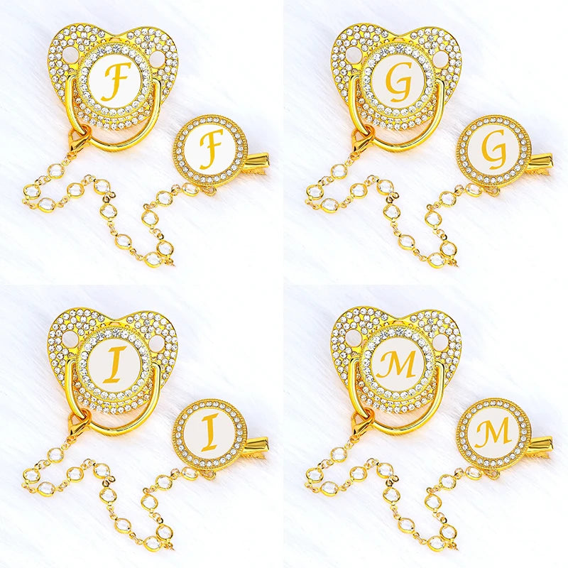Baby Gold Luxury Zircon Rhinestone Pacifier Dummy Clip