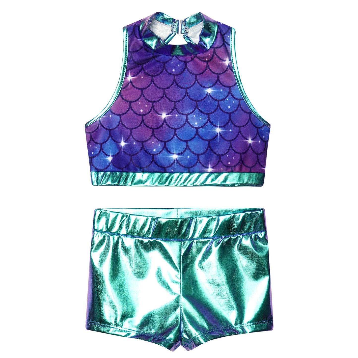 Girls Dance Costume Sequin Crop Top & Shorts Set (Age 6-12 YRS)