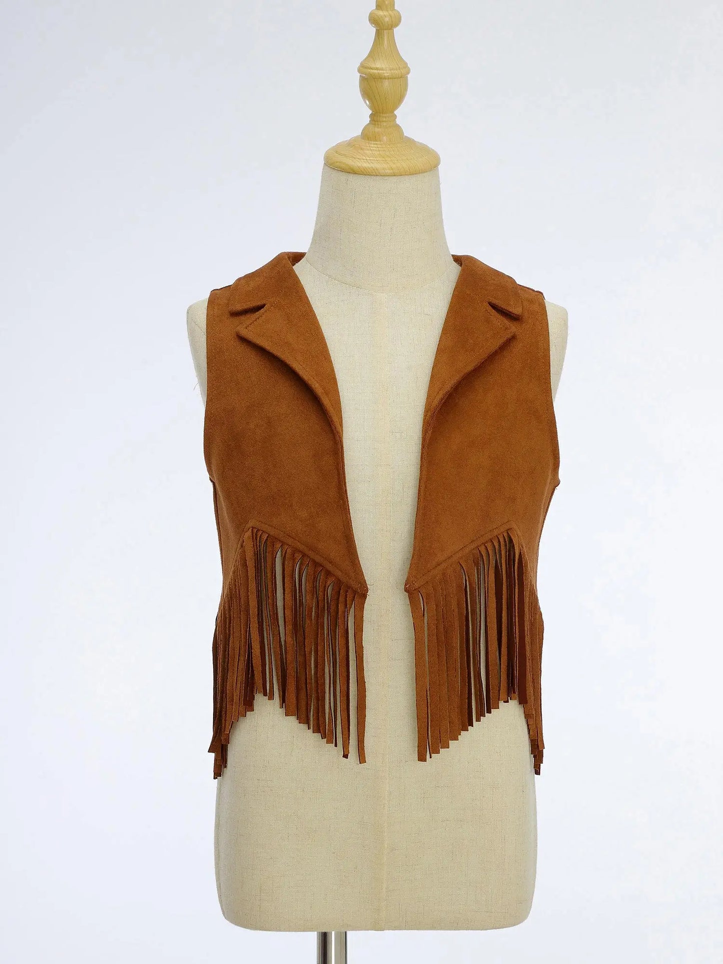Girls Western Cowboy Suede Open Front Tassels Waistcoat (Age 6-16YRS)