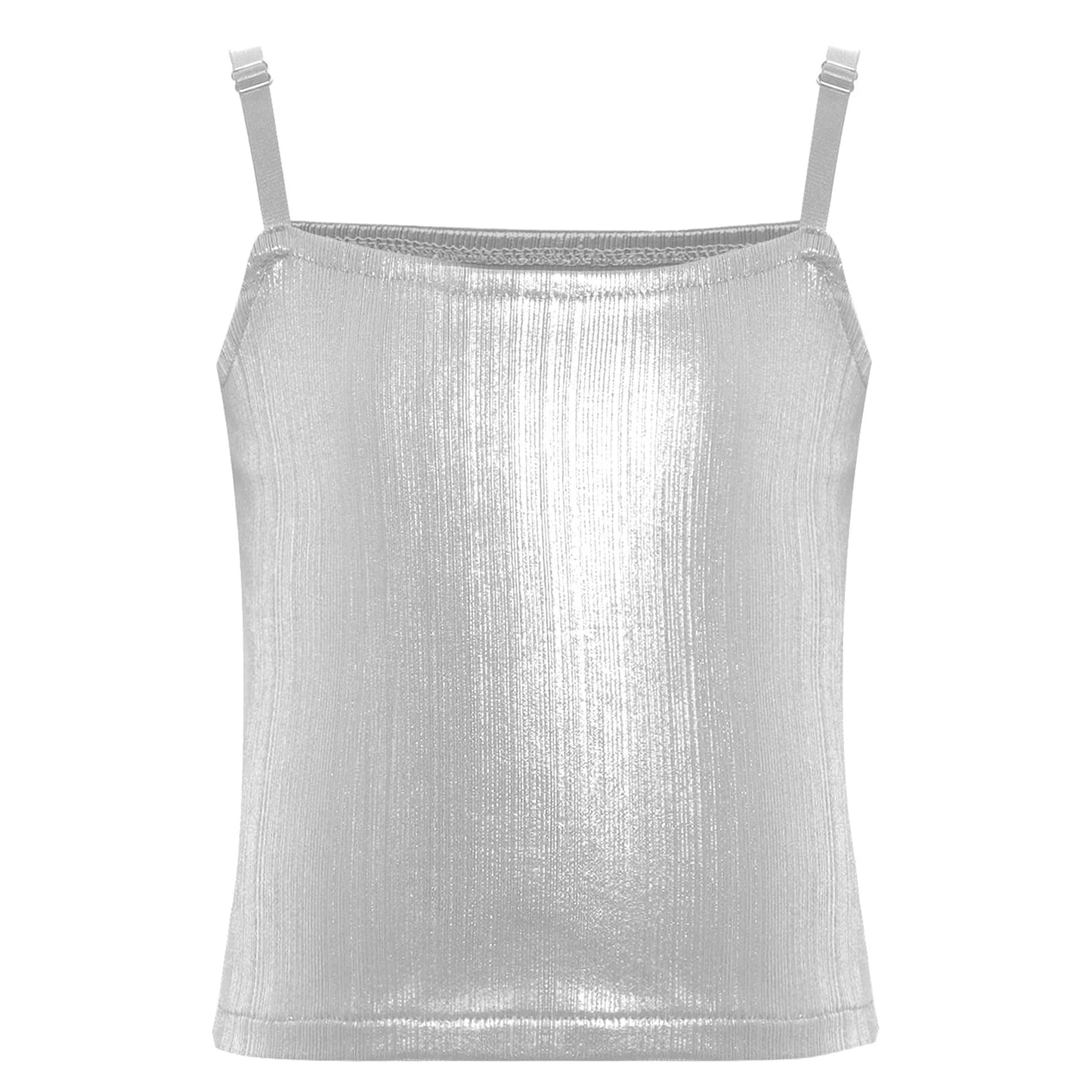 Girls Metallic Shiny Vest Crop Top (Age 24M-16 YRS) Silver