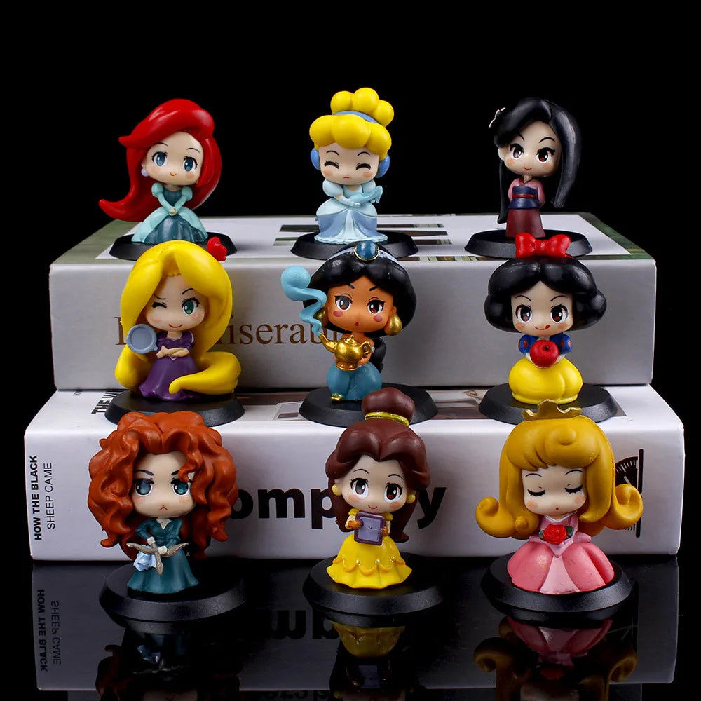 Q Version Anime Figures – Disney Princesses & Villains | 6 Pack or 9 Pack Collectible Set 9pcs