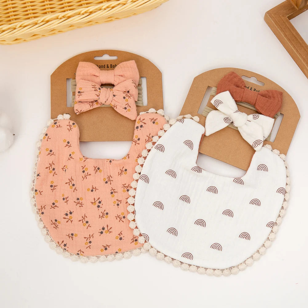 3Pcs/Set Baby Flower Bibs & Headbands Set