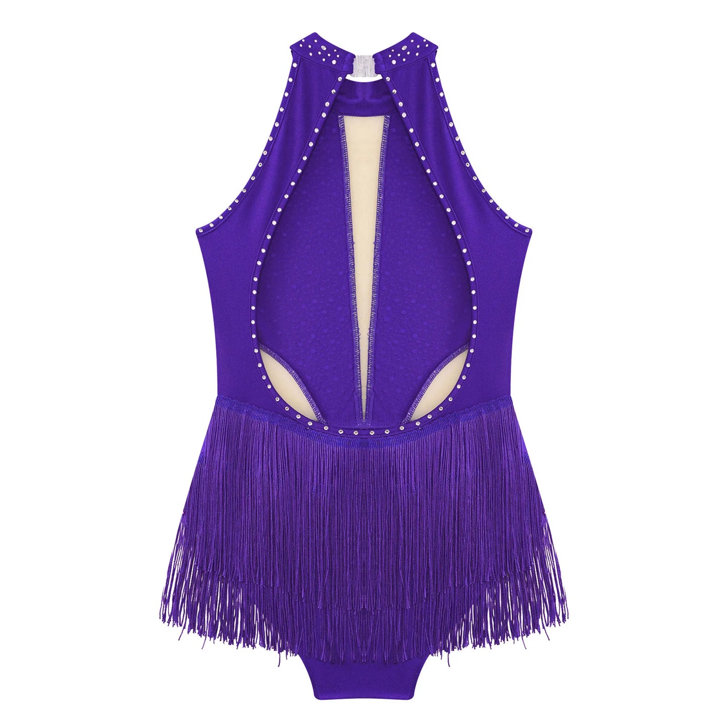 Girls Dance Costume Sleeveless Rhinestone Tassel Leotard (Age 6-16 YRS)