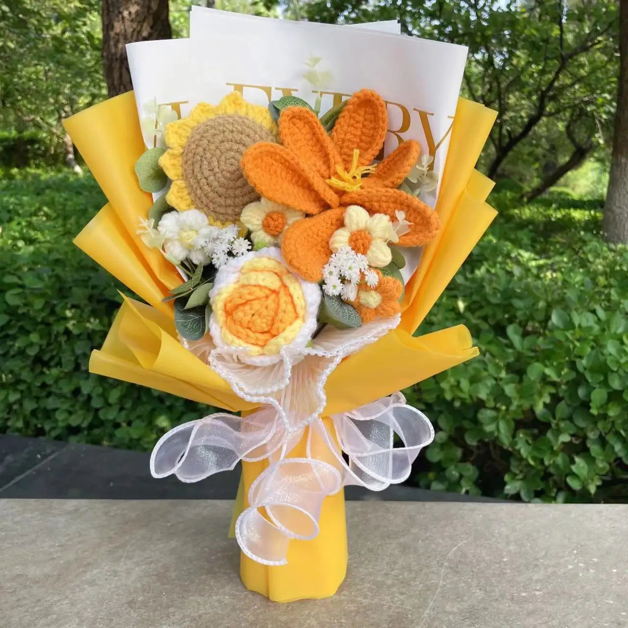 Plush Rose Sunflowers Tulip Flower Crochet Knitted Gift Bouquets 4