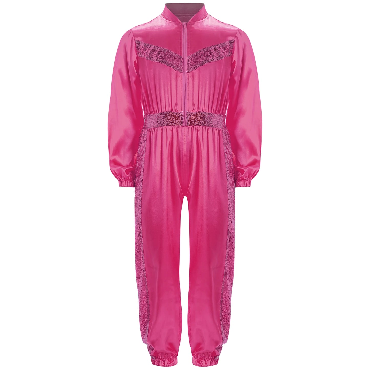Girls Sequin Satin m Long Sleeve Zipper Jumpsuit (Age 6-16 YRS)
