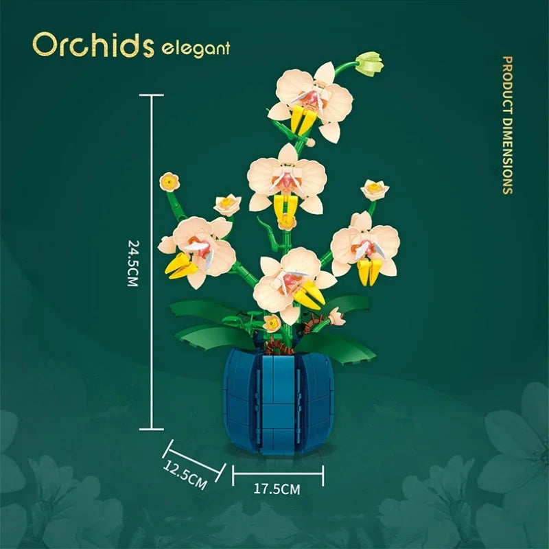 Moth Orchid Potted Building Blocks Bouquet DIY Toy