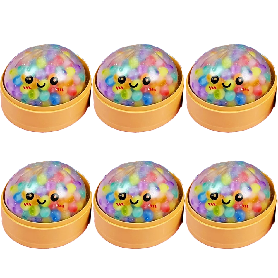 Mini Dumpling Squishy With Steamer – Crystal Soft Stress Relief Toy 6pcs