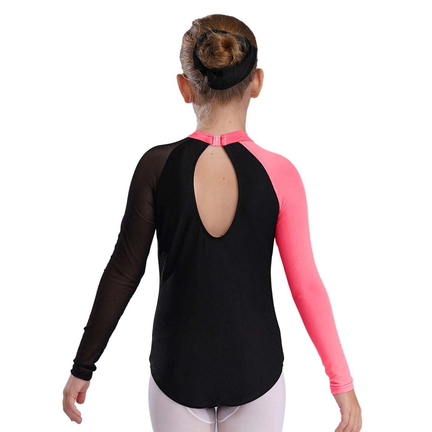 Girls Ballet Dance Leotard Gymnastics Rhinestones Sheer Mesh Long Sleeve (Age 4-16 YRS)