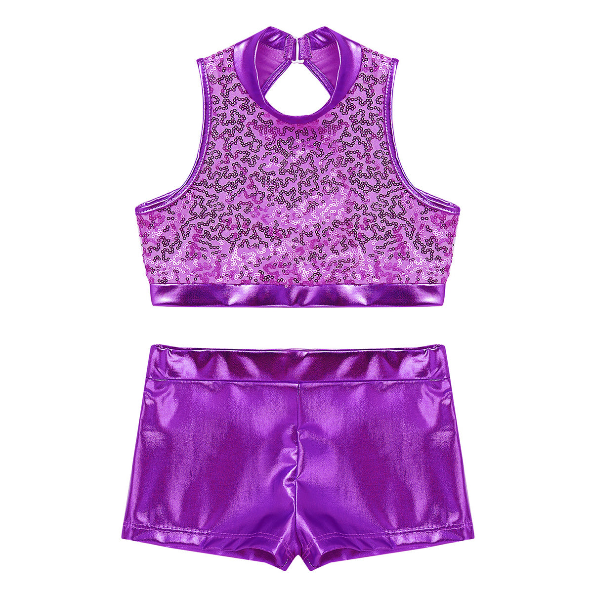 Girls Dance Costume Sequin Crop Top & Shorts Set (Age 6-12 YRS)