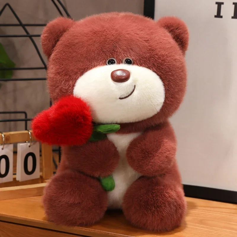 25/35/45CM Cute Bear Holding Heart Plush Toys Stuffed Soft Pillow Lovely Valentine's Birthday Christmas Gifts Burgundy