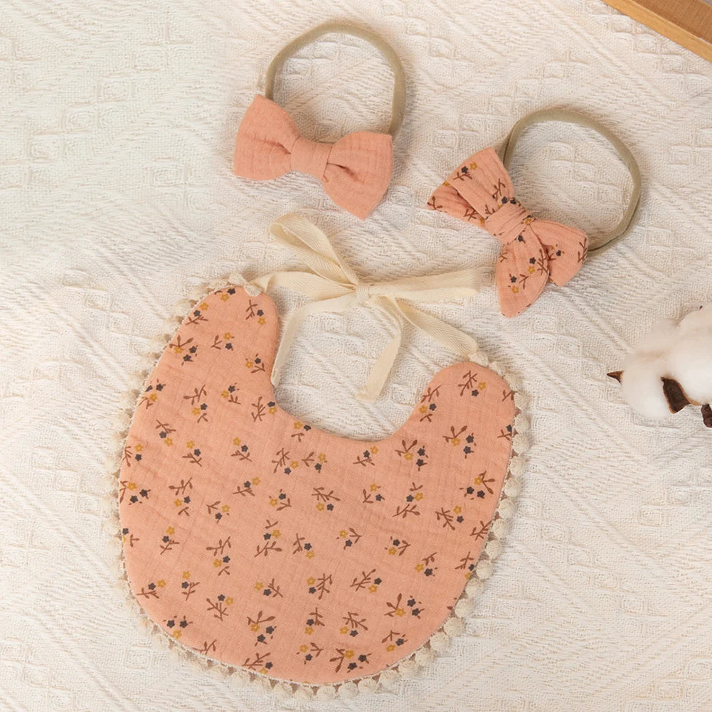 3Pcs/Set Baby Flower Bibs & Headbands Set