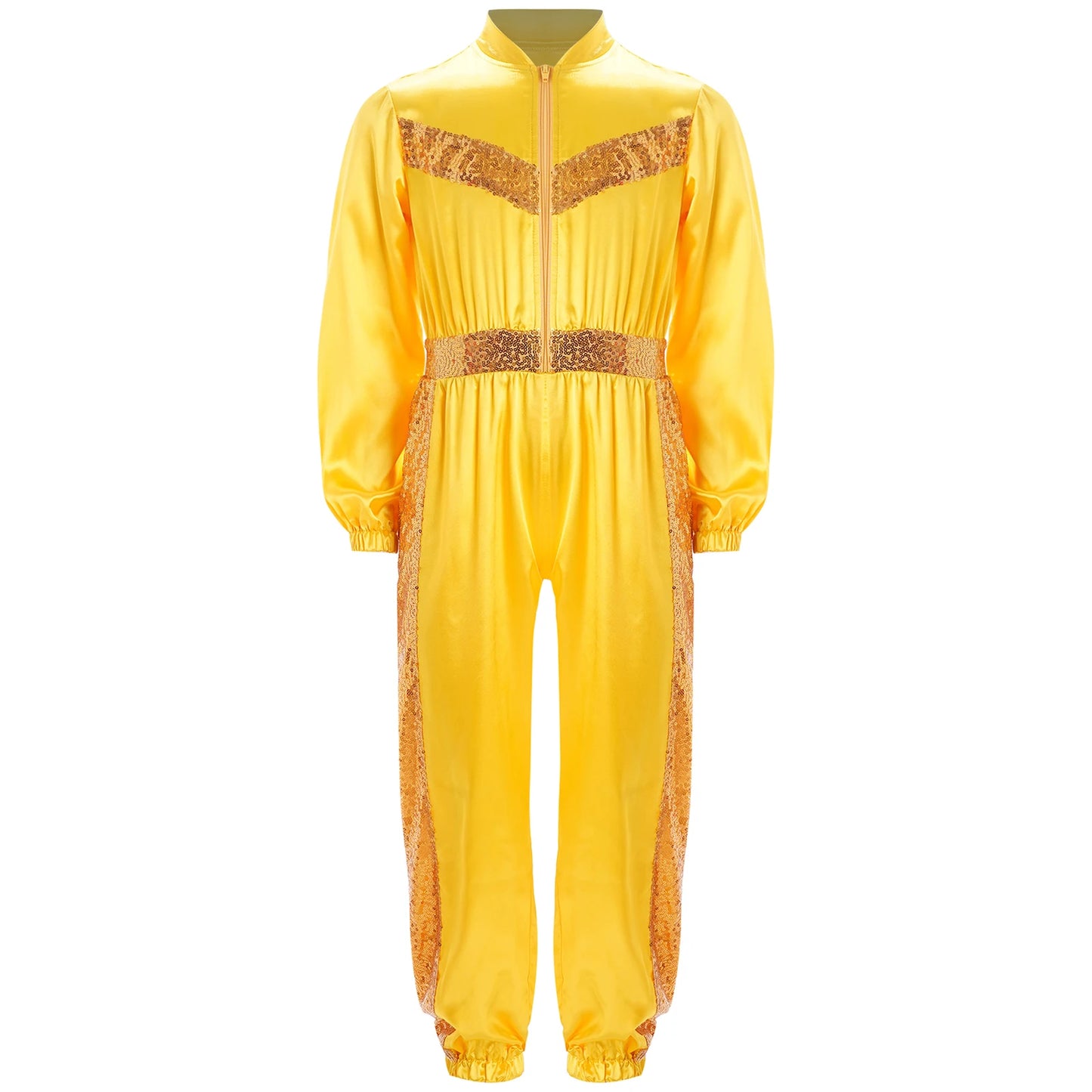 Girls Sequin Satin m Long Sleeve Zipper Jumpsuit (Age 6-16 YRS)
