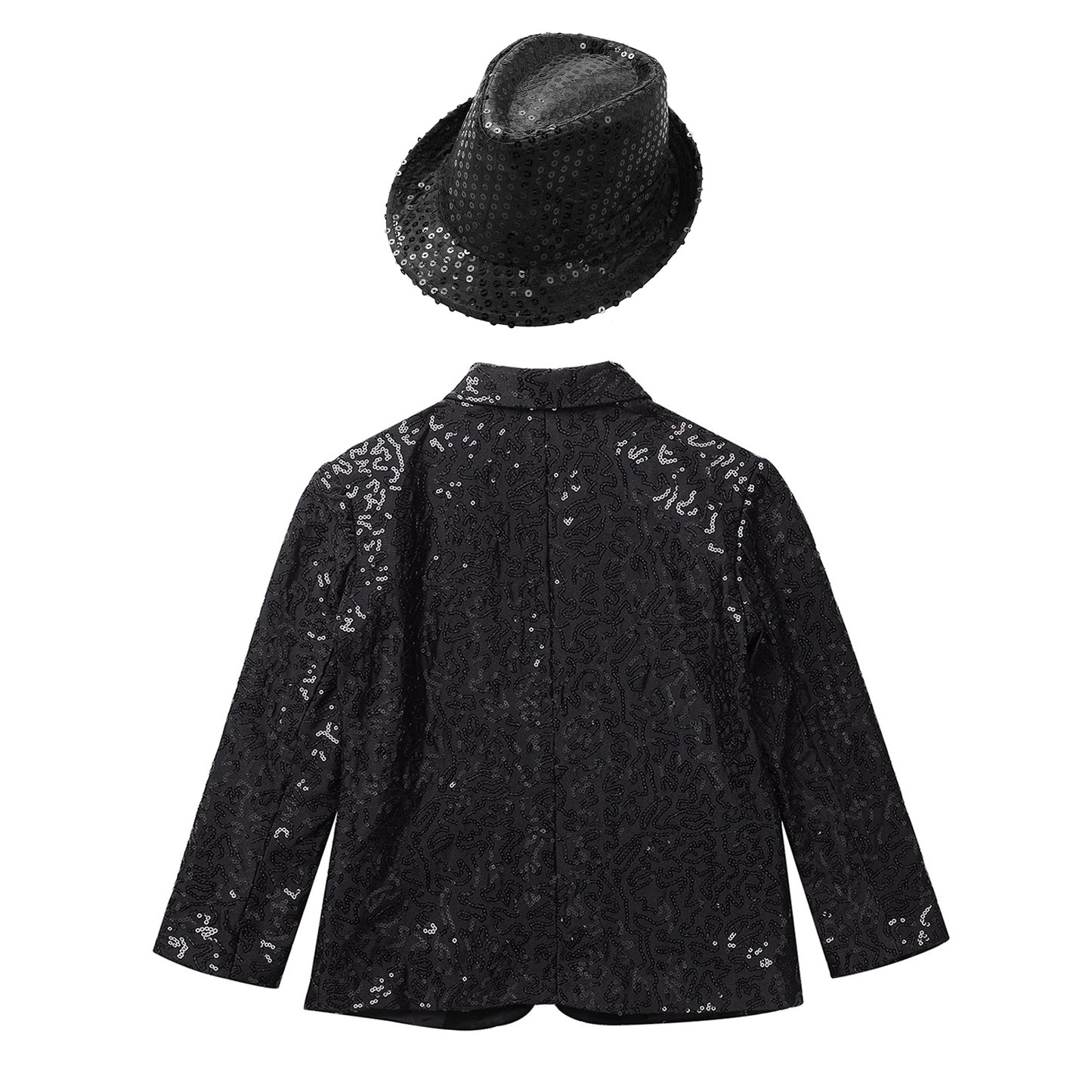 Boys Sequin Dance Tuxedo Jacket Suit & Fedora Hat (Age 6-16 YRS)