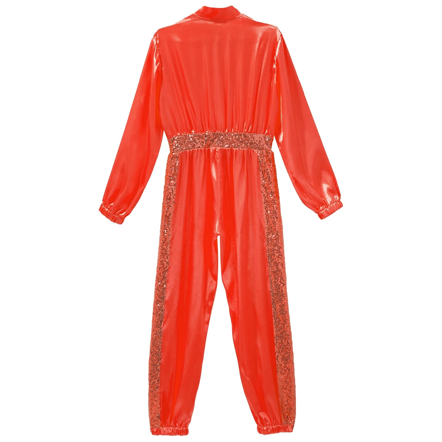 Girls Sequin Satin m Long Sleeve Zipper Jumpsuit (Age 6-16 YRS)
