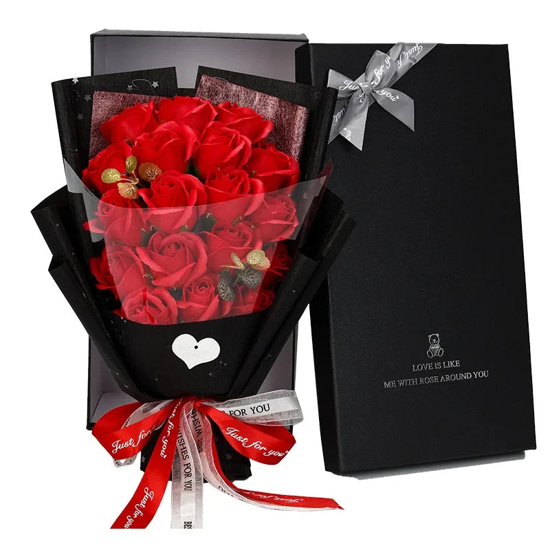 HandMade Rose Flowers Gift Bouquet Gift Box Red
