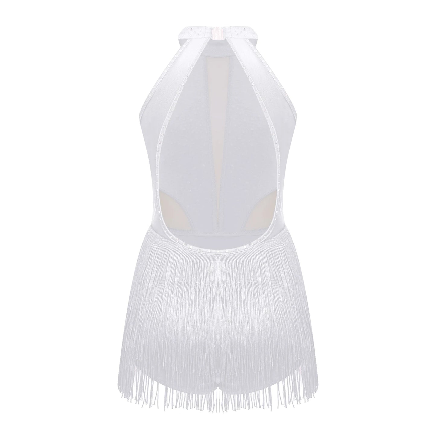 Girls Dance Costume Sleeveless Rhinestone Tassel Leotard (Age 6-16 YRS)