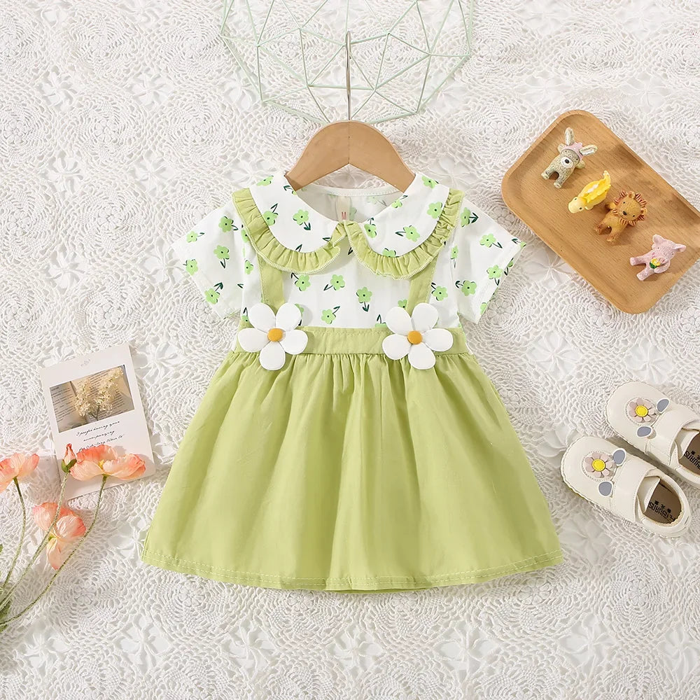 Baby Girls Summer Cotton Flower Dress (Age 6M-24M) Green