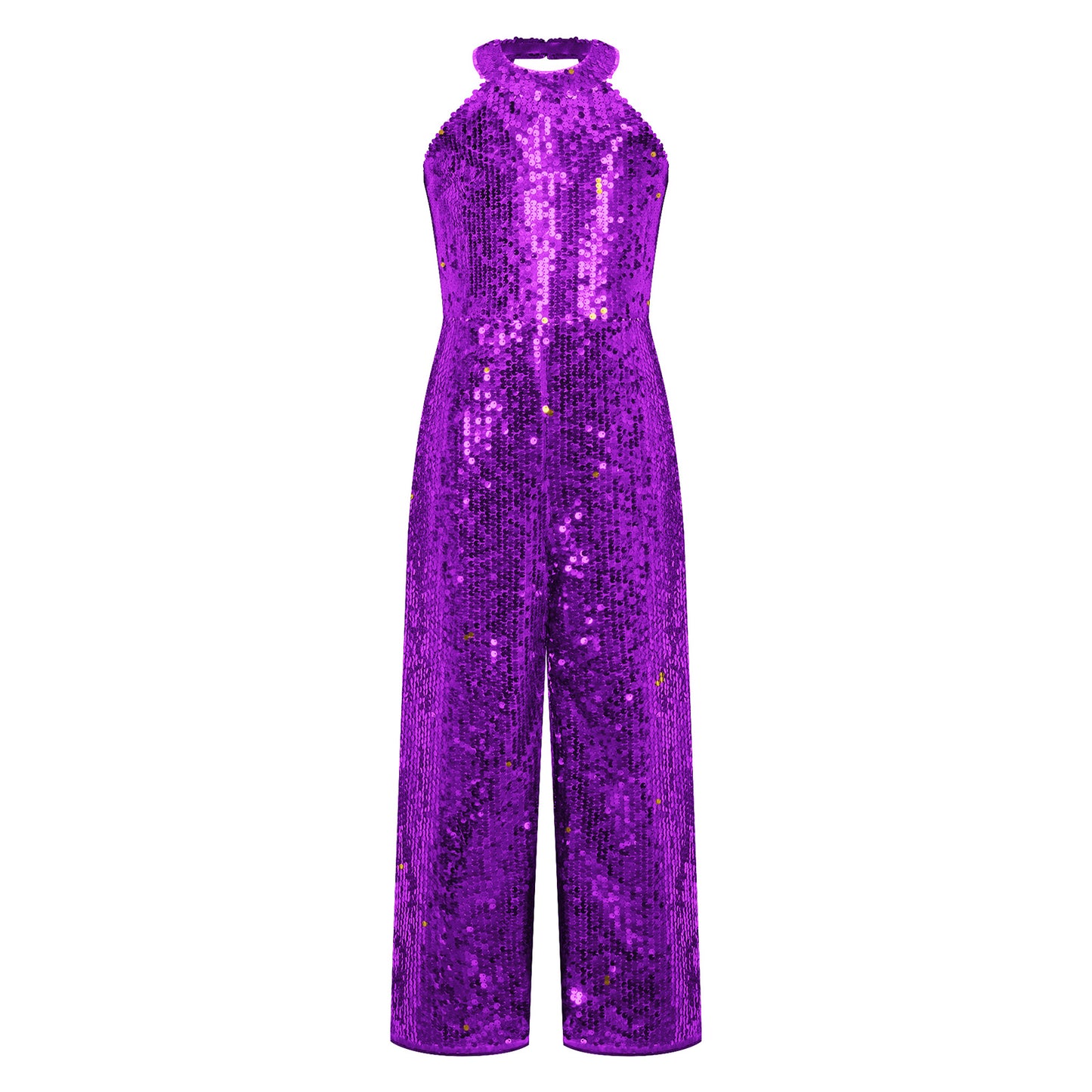 Girls Dance Sequin Sleeveless Halter Jumpsuit (Age 6-14YRS)