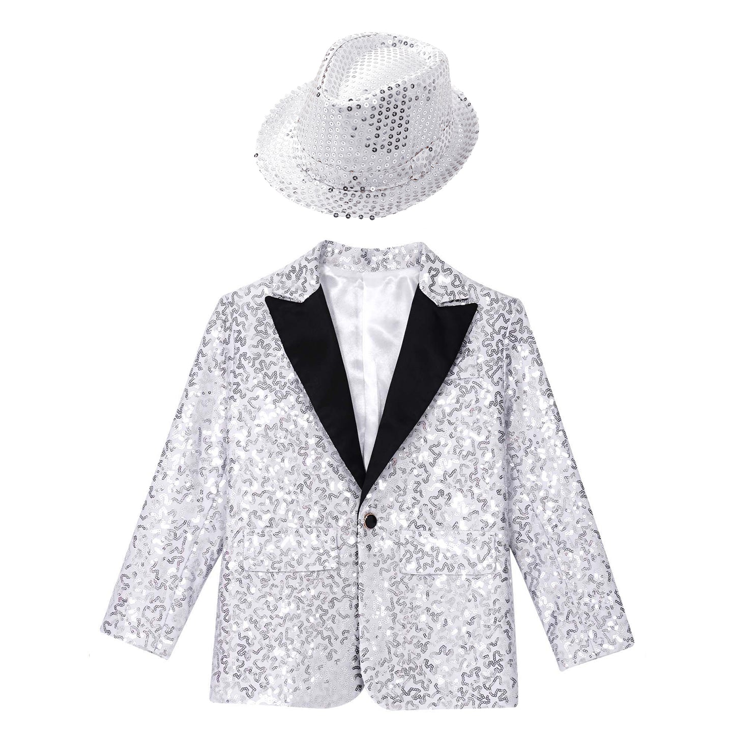 Boys Sequin Dance Tuxedo Jacket Suit & Fedora Hat (Age 6-16 YRS)