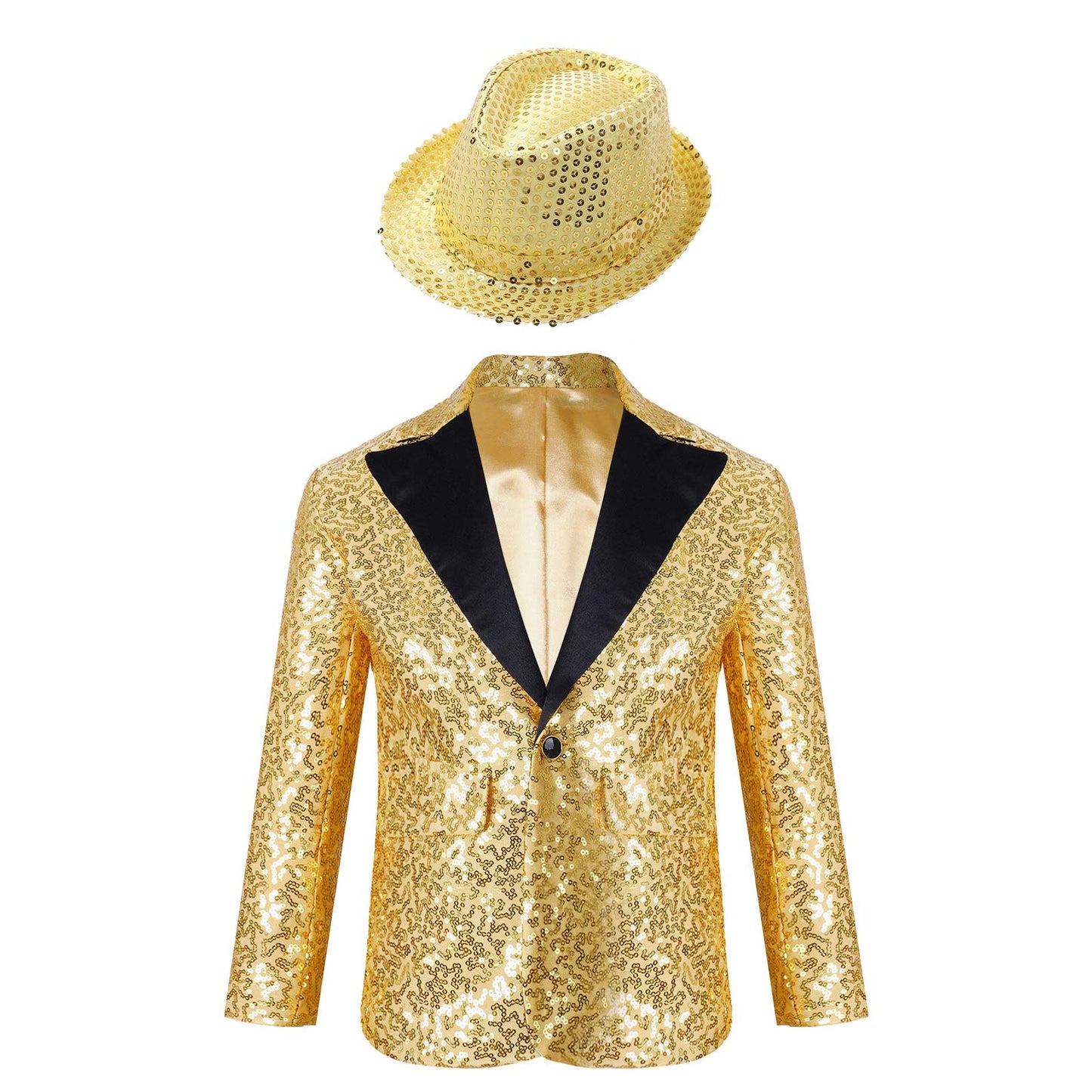 Boys Sequin Dance Tuxedo Jacket Suit & Fedora Hat (Age 6-16 YRS)