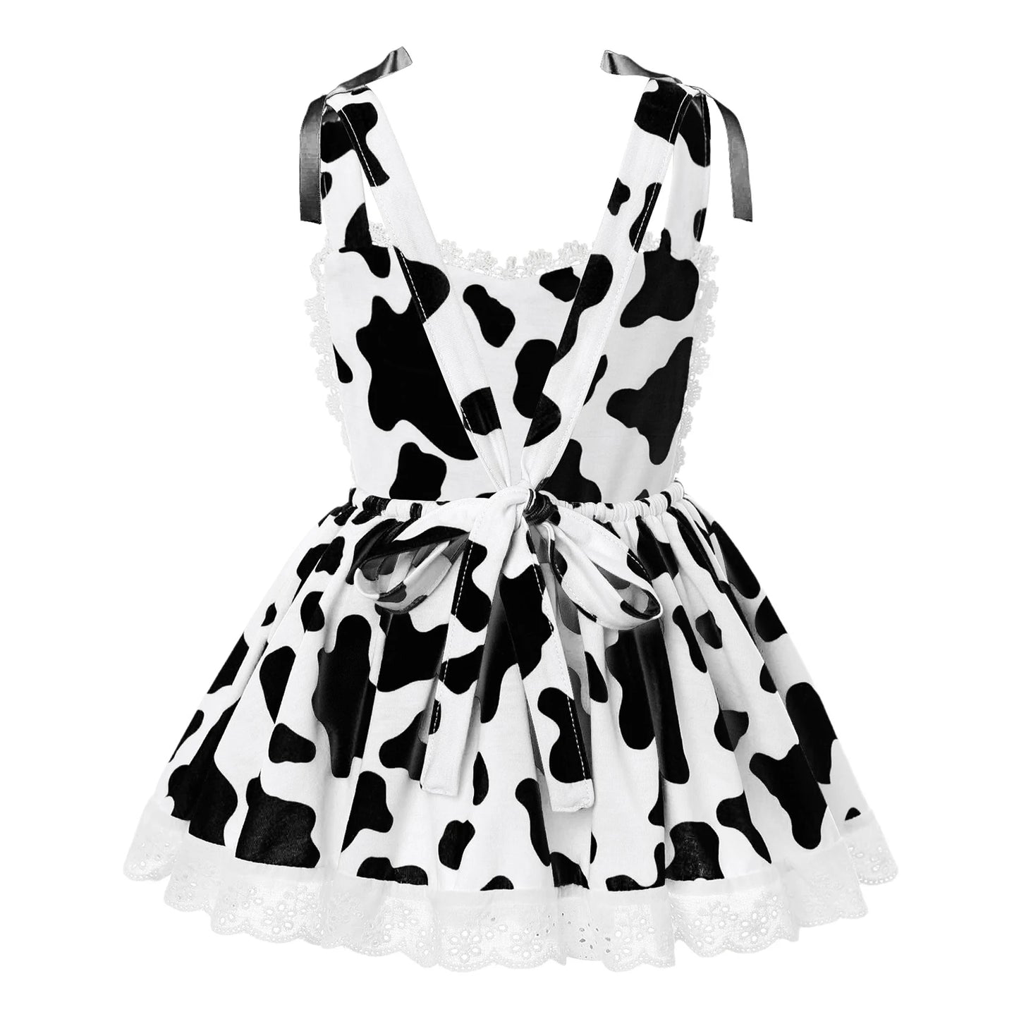 Girls Cow Print Sleeveless Lace Trim Dress (Age 12M-6 YRS)