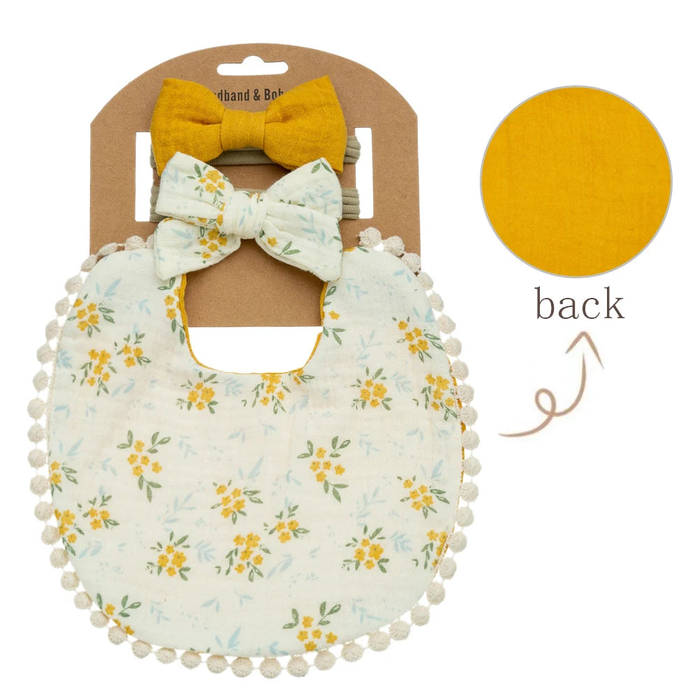 3Pcs/Set Baby Flower Bibs & Headbands Set