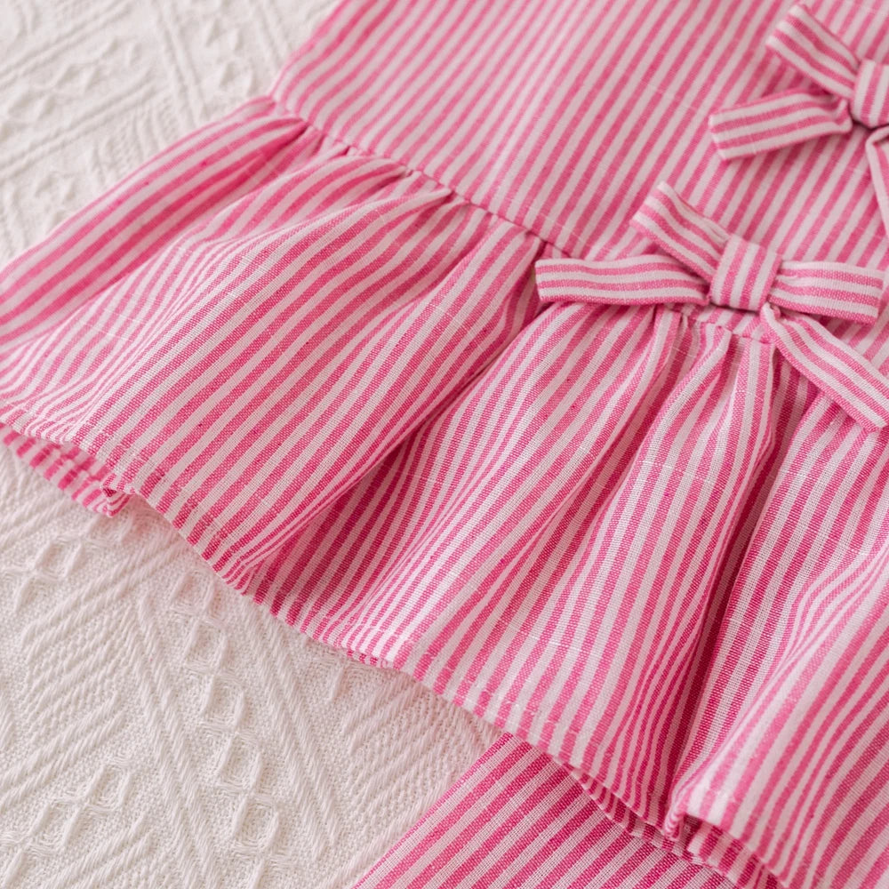 Girls' Pink Stripe Bow Sleeveless Vest Top & Trousers Set (Age 3-7 YRS)