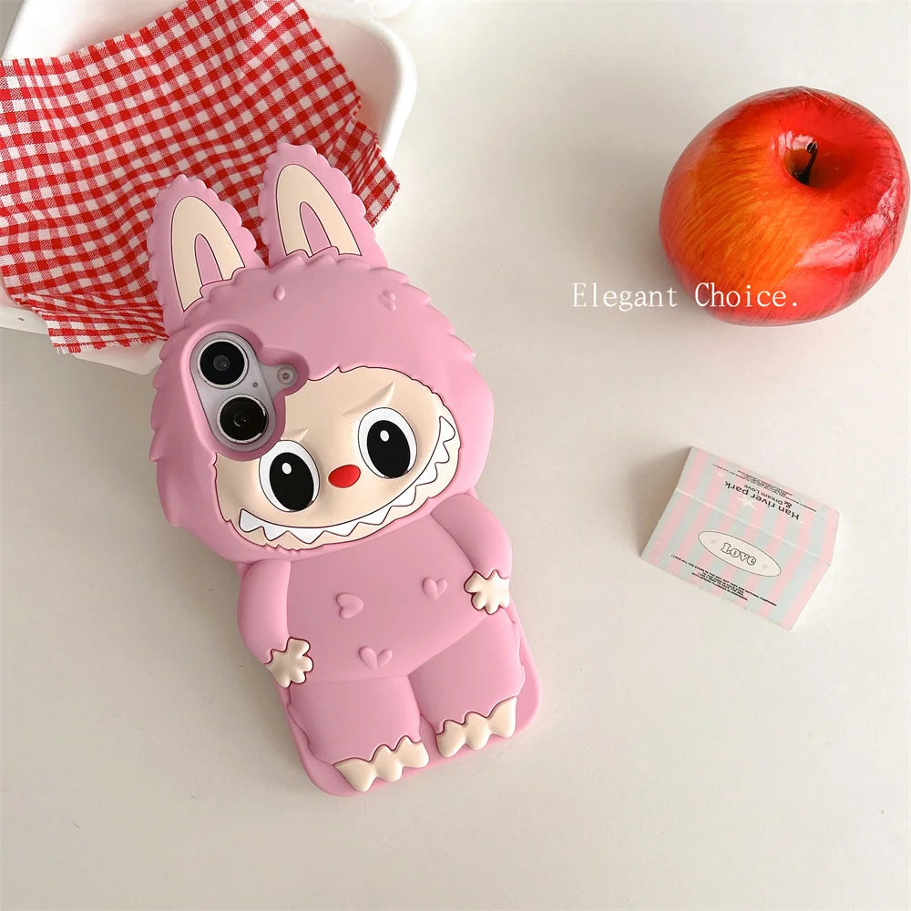 Labubu Soft Silicone Phone Cases For iPhone 16 15 Pro Max 12 13 14 Plus Pink