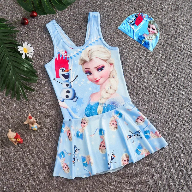 Girls Frozen Swimsuit Dress (Age 12M-10 YRS) Blue