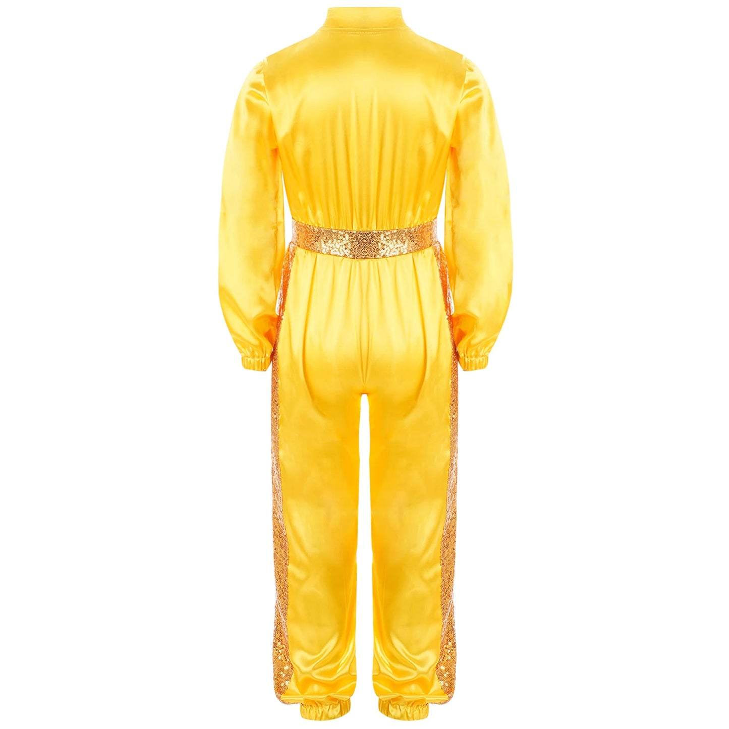 Girls Sequin Satin m Long Sleeve Zipper Jumpsuit (Age 6-16 YRS)