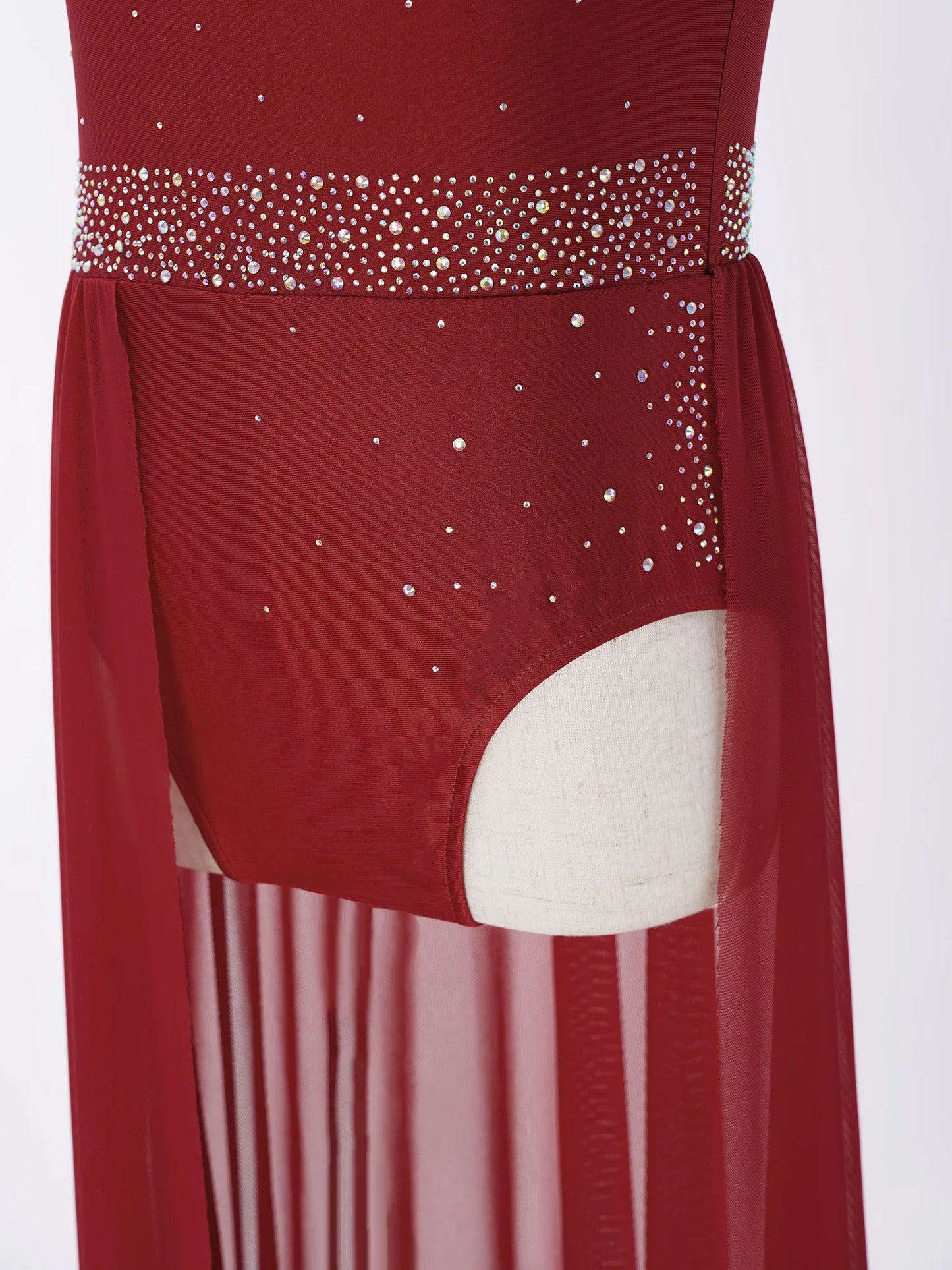 Girls Dance Costume Ballet Rhinestones Sleeveless Sheer Mesh Leotard Dress (Age 6-16 YRS)