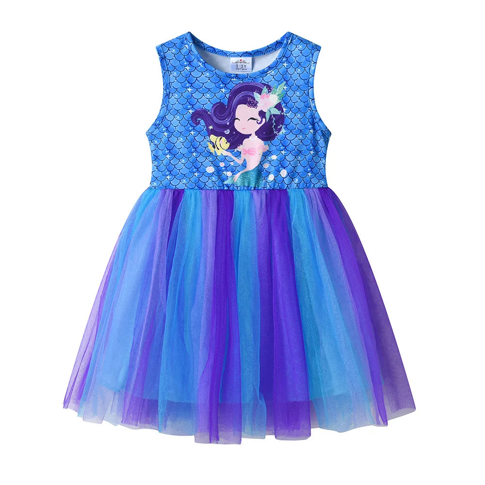 Girls Blue Mermaid Tulle Dress (Age 3-12YRS)