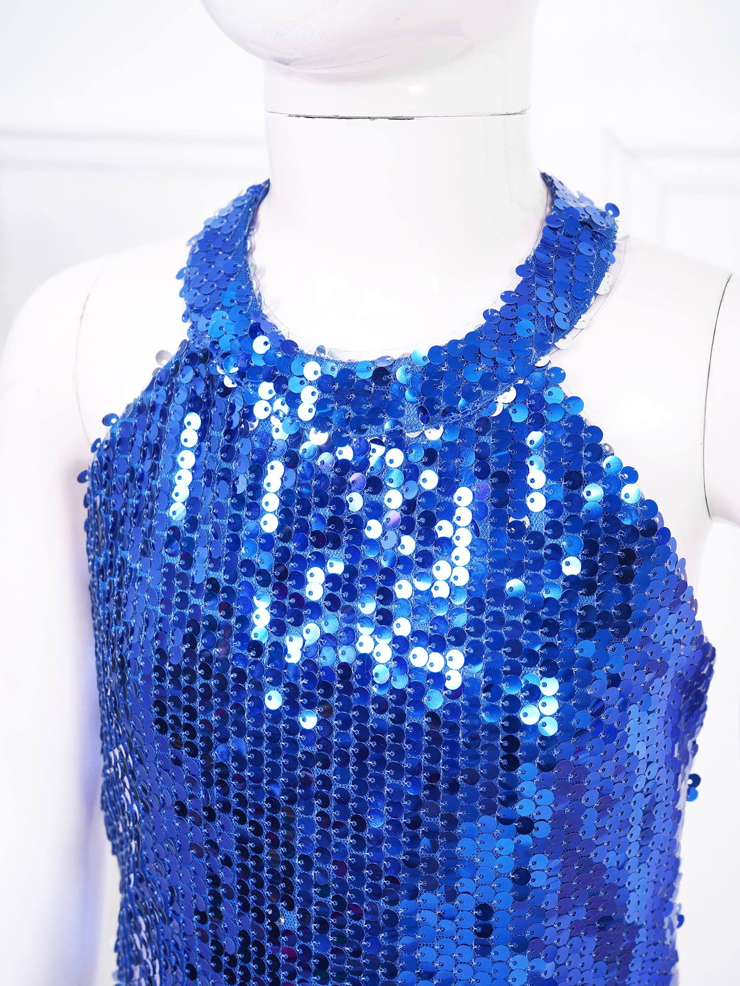 Girls Dance Sequin Sleeveless Halter Jumpsuit (Age 6-14YRS)