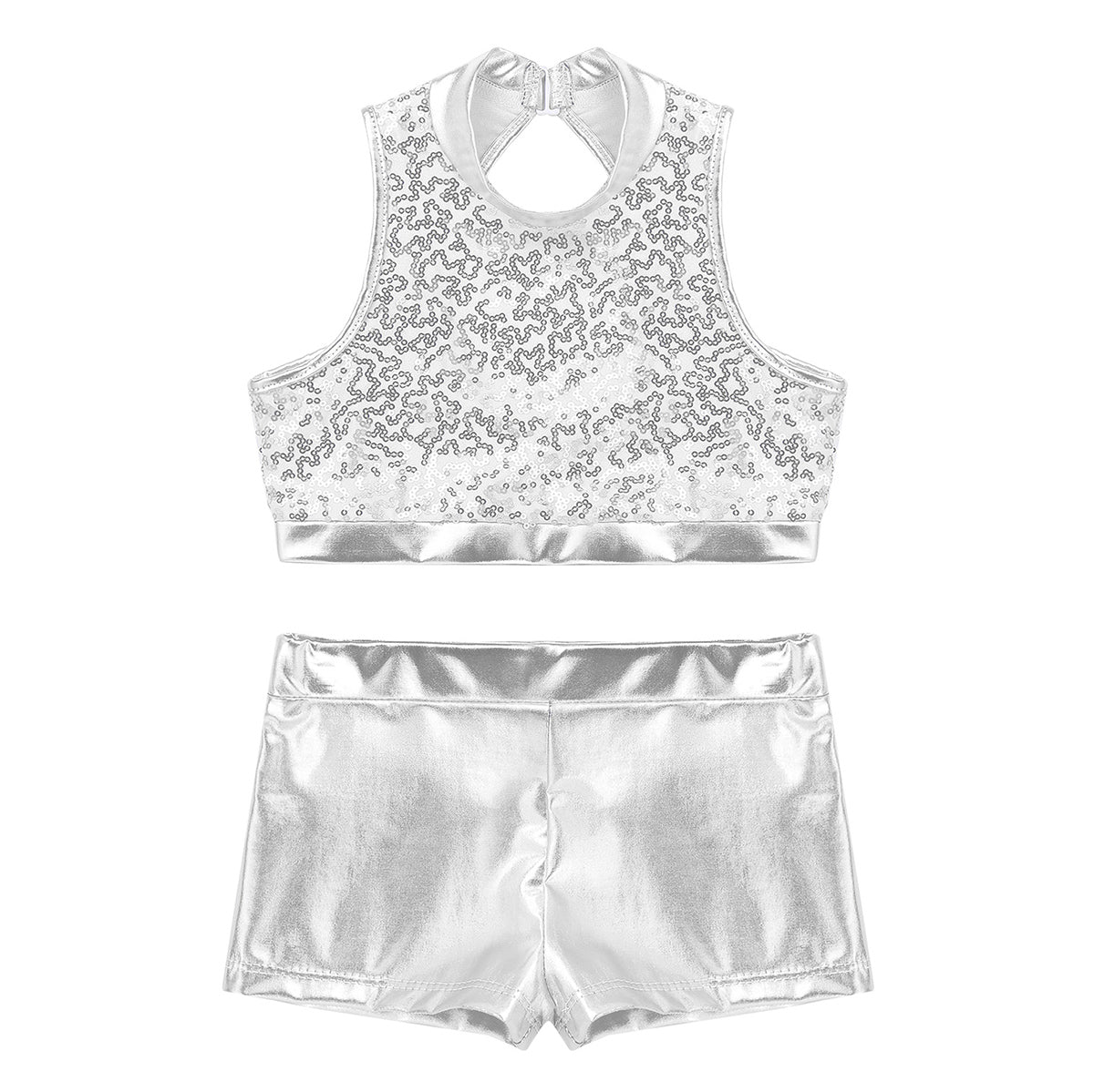 Girls Dance Costume Sequin Crop Top & Shorts Set (Age 6-12 YRS)
