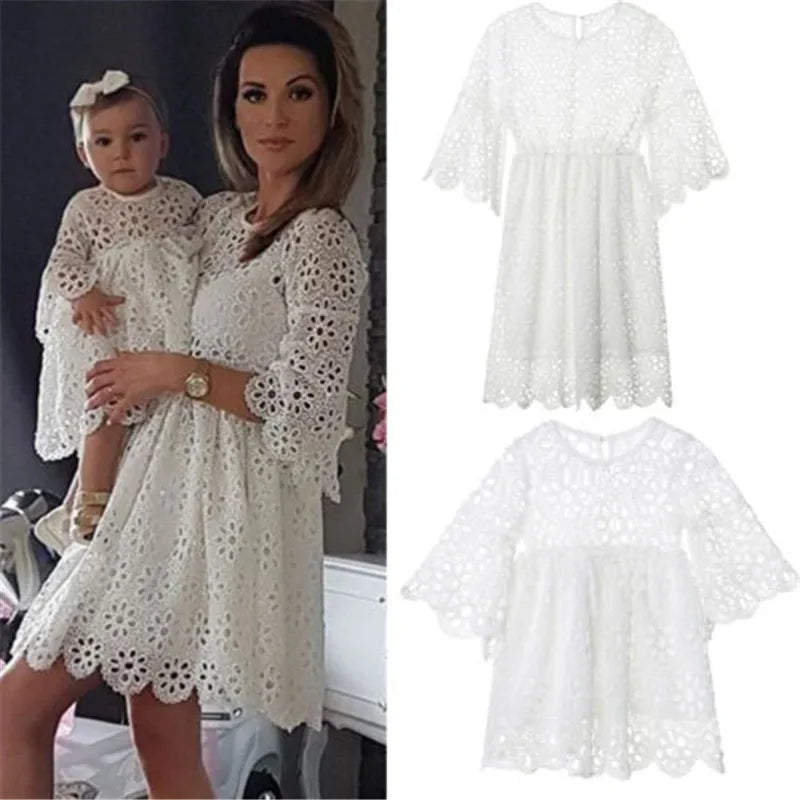 Mother & Daughter Matching White Dress (Mommy & Me) Mom XL