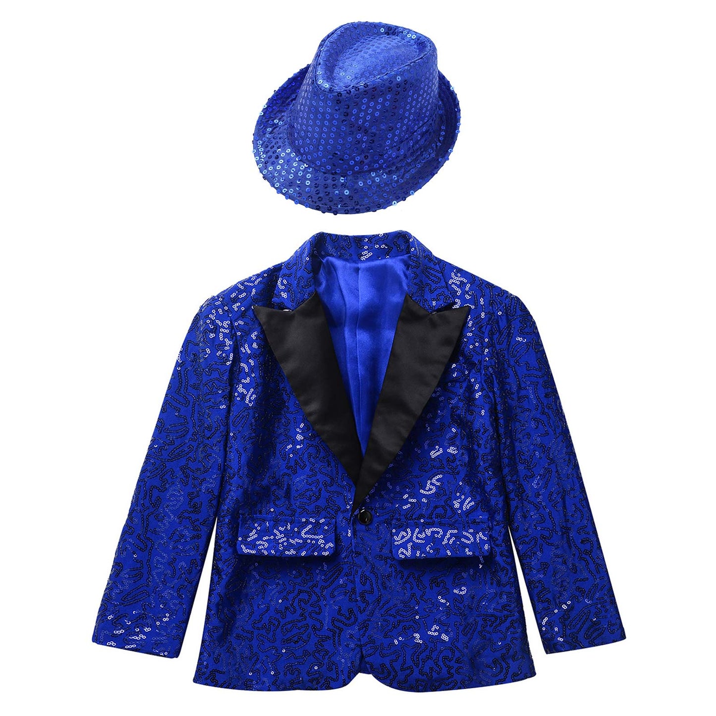 Boys Sequin Dance Tuxedo Jacket Suit & Fedora Hat (Age 6-16 YRS)