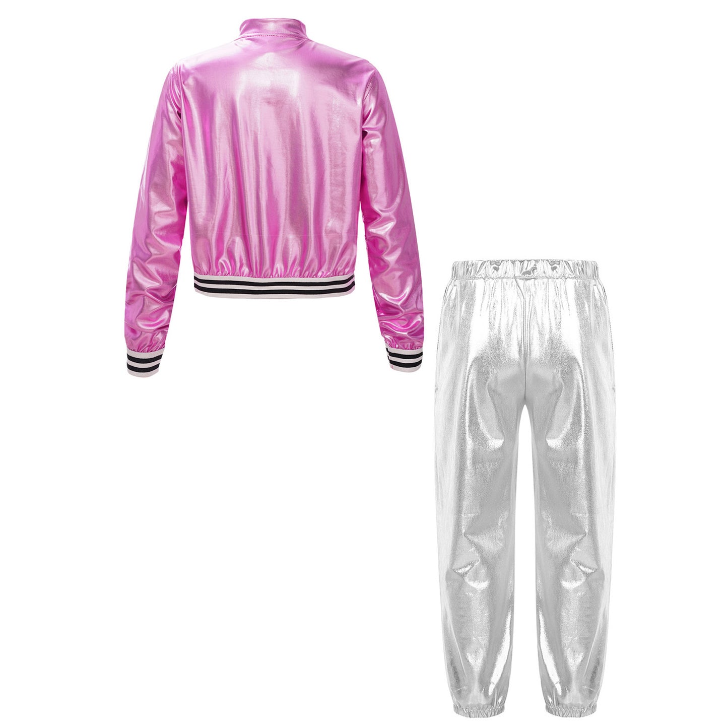Girls Metallic Long Sleeves Bomber Jacket Coat & Pants Set (Age 6-16YRS)