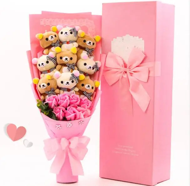 Graduation Teddy Bear Plush Flower Gift Bouquet | Keepsake for Graduation & Celebrations Hot Pink