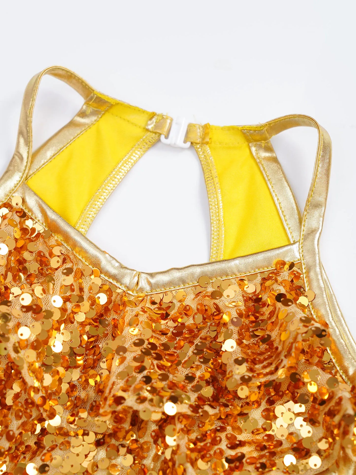 Girls Sequin Dance Sleeveless Cutout Tiered Ruffle Metallic Leotard Dress (Age 6-16 YRS)