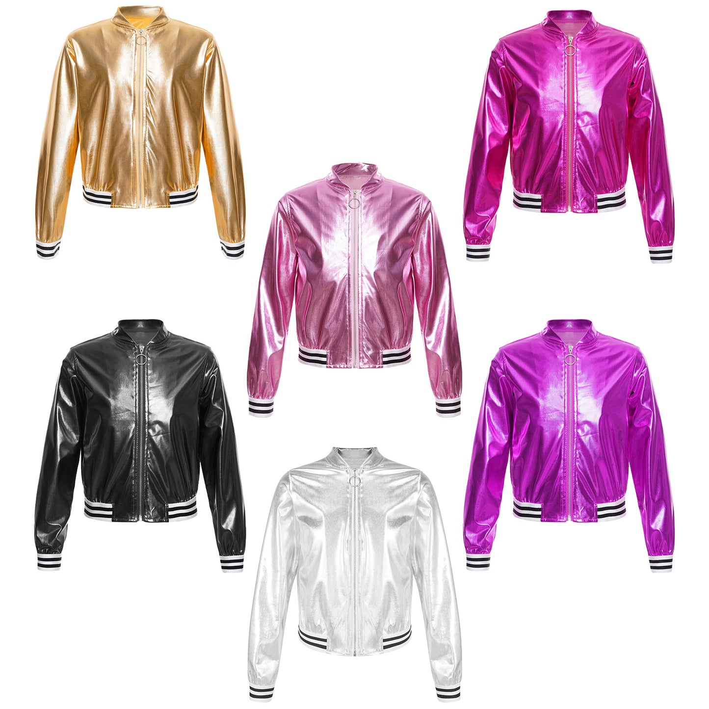 Girls Metallic Long Sleeve Zipper Jacket (Age 6-16 YRS)