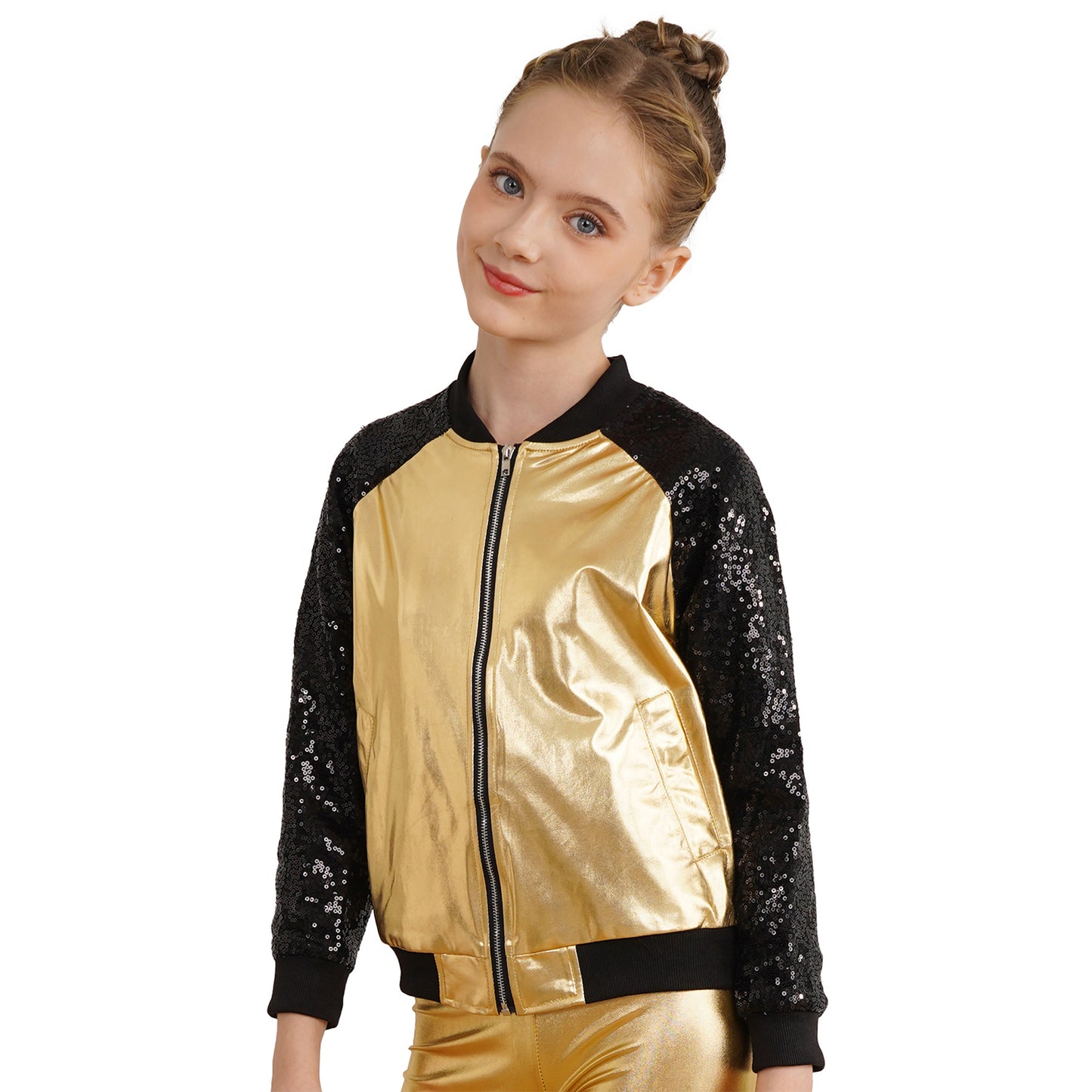 Girls Metallic Long Sleeve Zipper Jacket (Age 6-16 YRS)