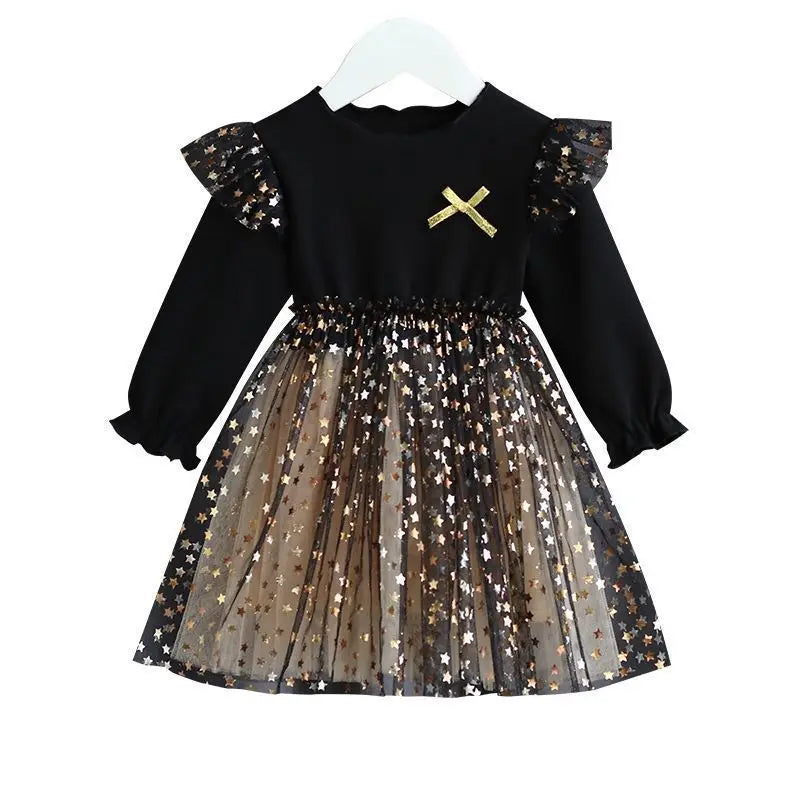 Girls Long Sleeve A-line Sequin Sparkly Dress (Age 12M-7YRS) Long Sleeve