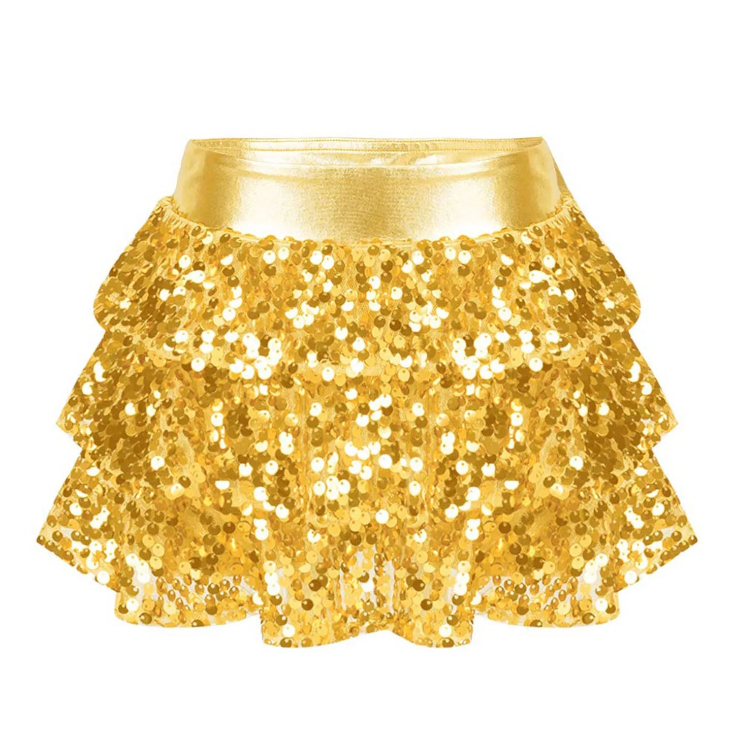 Girls Tiered Ruffle Dance Metallic Shiny Shorts (Age 4-16 YEARS) Gold
