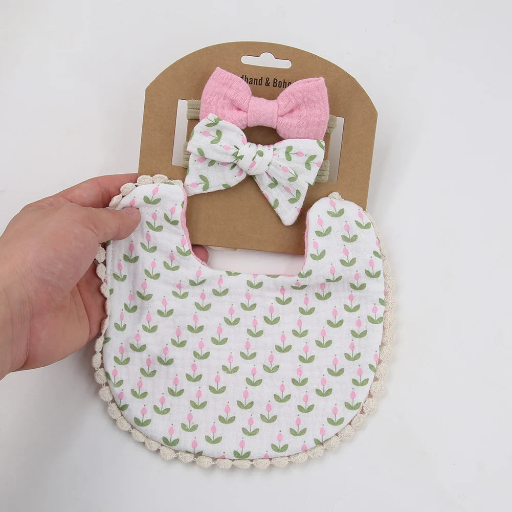 3Pcs/Set Baby Flower Bibs & Headbands Set