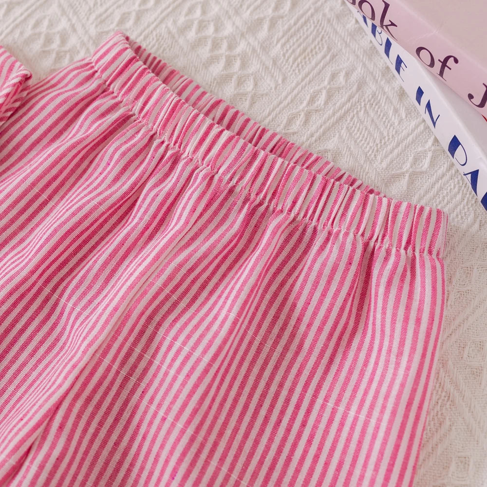 Girls' Pink Stripe Bow Sleeveless Vest Top & Trousers Set (Age 3-7 YRS)